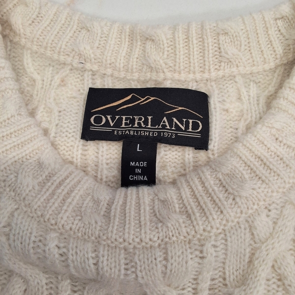 Overland~NWOT~100% Cashmere~Cream Cable Knit~Relaxed Crew Sweater~Size Large - Picture 2 of 7